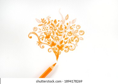 the pencil draws orange autumn leaves - Powered by Shutterstock