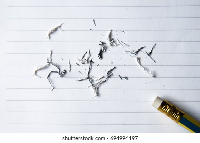 Pencil Eraser With Eraser Dust On Notebook,mistake Concept