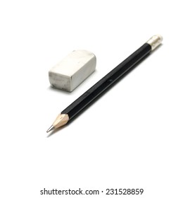 pencil and eraser on a white background