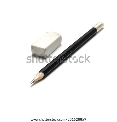 pencil and eraser on a white background