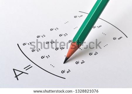 Pencil and general form of a matrix on bright background
