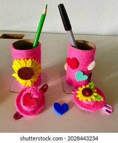 Pencil Holder Pink Flower Beautiful Handmade