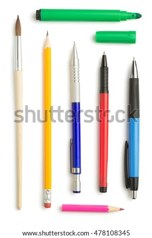 pencil and pen isolated on white background