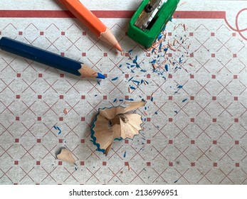 Pencil Shaving Art With Blue And Orange Color Pencil