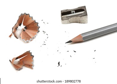 Pencil And Pencil Shavings, Isolated On White