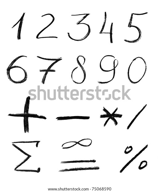 Pencil\
sketch of numbers isolated on white\
background