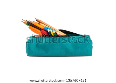 Pencils in case isolated on white background.
