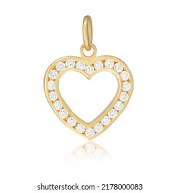 Pendant heart shaped with diamonds in white gold on a gray background with silver and zircons. Macro photo - Shutterstock ID 2178000083