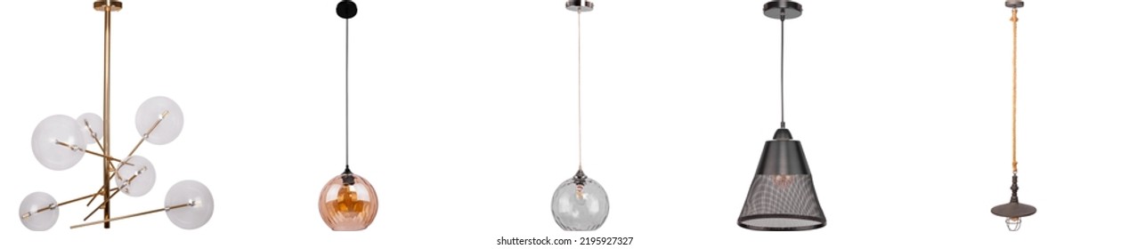 Pendant Light Isolated On White Background. Modern Chandelier Isolated On Background