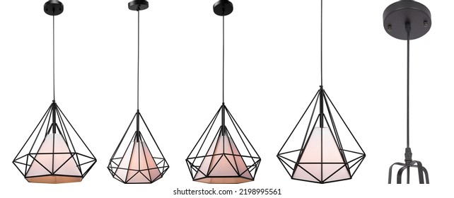 Pendant Light Set Isolated On White Background. Modern Chandelier Isolated On Background