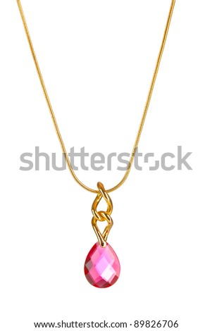 Pendant with pink gem isolated on white