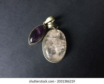 Pendants Amethyst And Quartz Crystal. Healing Crystals Jewellery. Gift Item Chakra Balancing Stones Alternative Medicine Therapy.