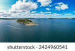 Pendennis Point panoramic aerial view. Falmouth bay in Southwest Cornwall, England.