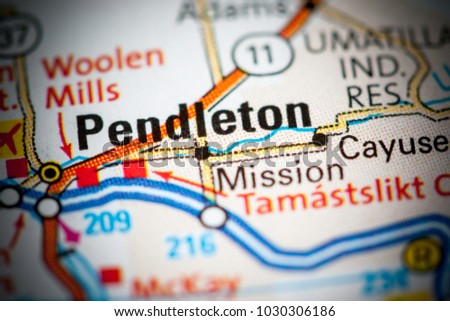 Pendleton. Oregon. USA on a map.