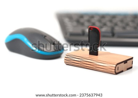 pendrive,plastic mettal pendrive with keyboard mouse isolated on white breground