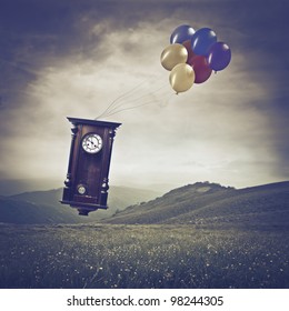 Pendulum flying over a meadow with some balloons