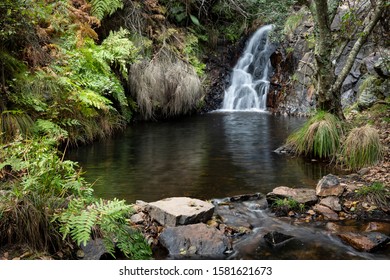Penedo Furado Waterfall next to Milreu village, Vila de Rei, district of Castelo Branco, Portugal - Shutterstock ID 1581621673