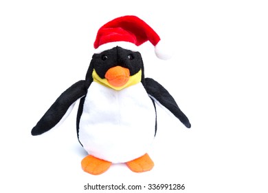 Penguin christmas doll isolated on white background.