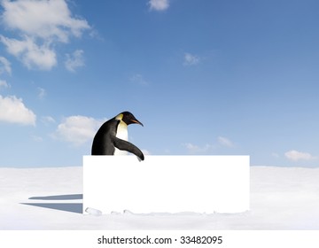 Penguin holding a blank sign