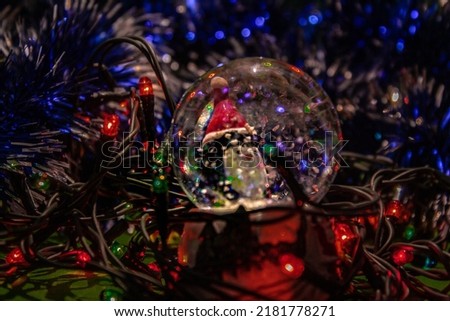 penguin in snow ball composition