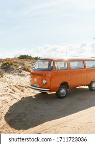 Peniche, Portugal - 16 October 2019: VW T2 van at the beach