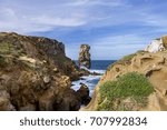 Peniche, Portugal - April 1, 2017: Landscape at Papoa Point in Peniche Portugal