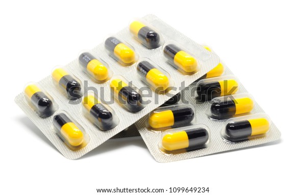 Penicillin Antibiotics Capsule Yellow Black Isolated Stock Photo