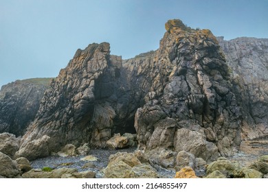 The Peninsula of Howth Head on a foggy day, the cliffs warped by fog, Dublin, Seashore of  cliffs, bays and rocks landscape, dangerouse cliffs, spectacular views in Ireland , Ireland - Powered by Shutterstock