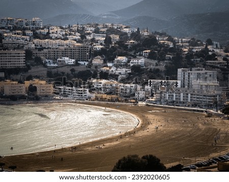 Similar – Evening view from above of the bay, the sandy beach and the old town of Sperlonga (southern Italy)