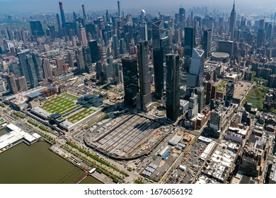 penn station new york city aerial view panorama from helicopter