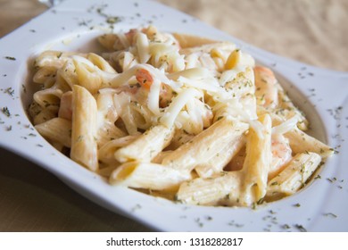 Penne Alfredo With Shrimp