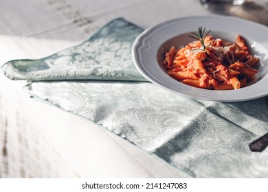 Penne Alla Vodka In White Pasta Bowl