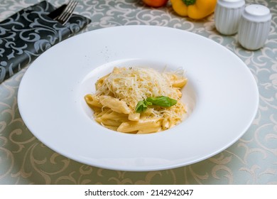 Penne Four Cheese On White Plate