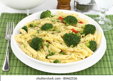 Penne Pasta With Broccoli On A Plate/