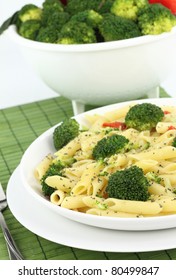 Penne Pasta With Broccoli On A Plate/