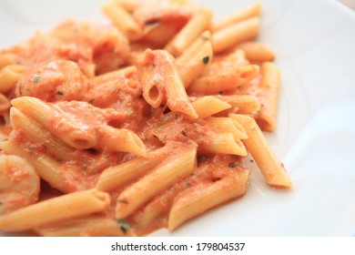 Penne Pasta With Vodka Tomato Sauce And Shrimp