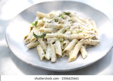 Penne Pasta With White Sauce And Truffle , Italian Food