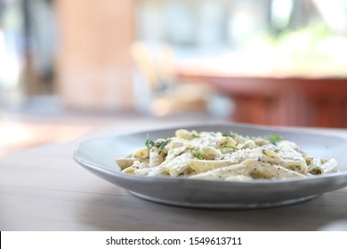 Penne Pasta With White Sauce And Truffle , Italian Food