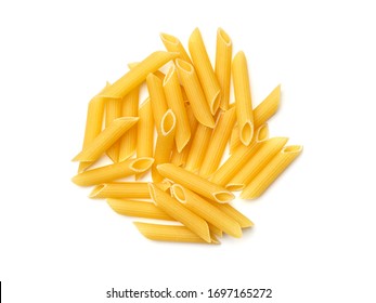 Penne Rigate pasta isolated on white background. Top view - Powered by Shutterstock