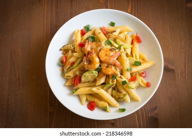 Penne With Zucchini And Shrimps, Italian Cuisine