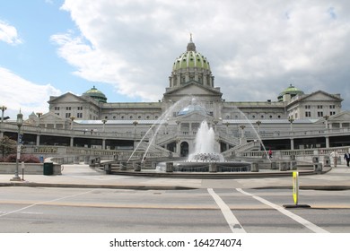Pennsylvania Capitol Building With Fountain