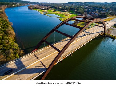 The Pennybacker Bridge Also Known As The 360 Bridge Is An Austin Texas Landmark, A Symbol Of The Original Artistic Modern Architecture Looking Down Near 360 Bridge