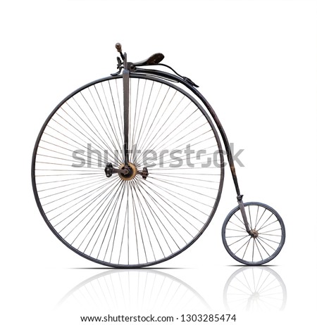 penny-farthing, high  wheel retro bike  on white background
