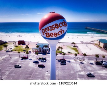 PENSACOLA BEACH, FLORIDA - SEPTEMBER 12, 2018: The iconic Pensacola Beach Ball located mere steps from the sugar-white sands of Pensacola Beach.