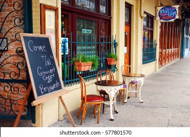 Pensacola, FL, USA September 14,  A small cafe awaits visitors in the historic Seville Quarter in Pensacola, Florida