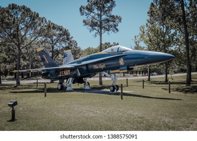 Pensacola Florida  USA - April 14 2019
Blue Angel Jet At Naval Air Station Pensacola