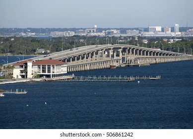 Pensacola Florida USA - October 2016 - Sikes Bridge which links Gulf Breeze to Pensacola Beach and Santa Rosa Island seen looking north. It is a toll bridge
