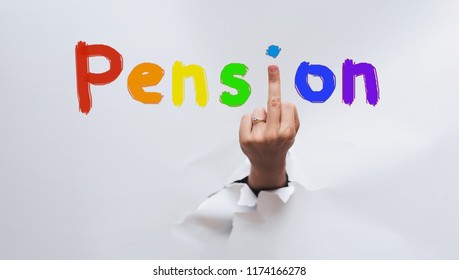 Pension Reform Concept. Middle Finger, Offensive Gesture. Fuck You. Joke, Humor.