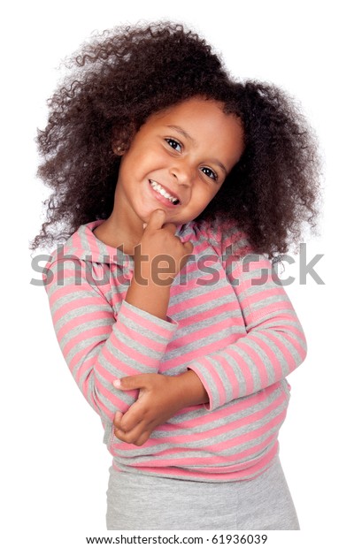 Pensive African Little Girl Beautiful Hairstyle Stock Photo 61936039 