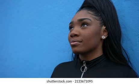 A Pensive Black Girl A Thoughtful African Woman Thinking About Life Standing Outside